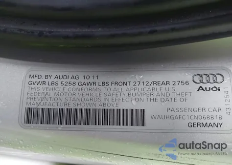 2012 Audi A6 3.0 Premium from USA, damaged, VIN WAUHGAFC1CN068818